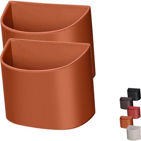 Juego de 2 portavasos para coche, para puerta y asiento trasero, en piel sintética, negro, portavasos, portavasos, clip para asiento trasero, organizador multifuncional, naranja - 17,5 x 15 cm (1/5)