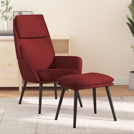 Chaise de relaxation avec tabouret, tissu rouge bordeaux, 70 x 77 x 98 cm - PANGIVO (1/5)