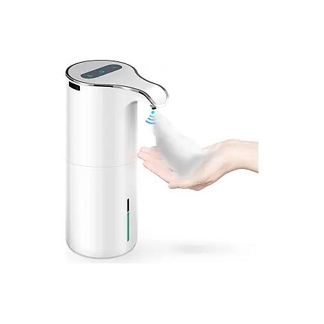 Distributeur de savon mousse automatique à capteur intelligent, pompe doseuse sans contact, finition argentée, pour salle de bain et cuisine, rechargeable USB. (1/4)