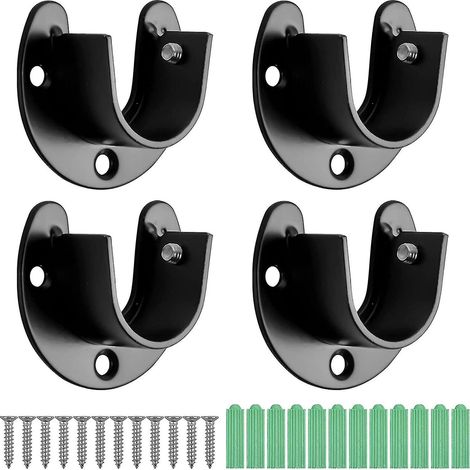 Lot de 4 supports de tringle à rideaux en forme de U, embouts de 25 mm, douilles en acier inoxydable pour tringle de penderie, support à bride, embouts de tringle avec vis, noir (1/5)