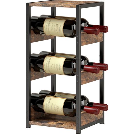 Casier à bouteilles pour 6 bouteilles, casier à vin avec étagères ondulées, 22 x 24 x 49,2 cm, brun rustique