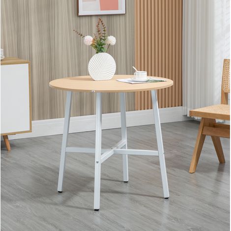 Runder Esstisch aus Sperrholz in Naturholzoptik mit Metallgestell, Ø80x76 cm, für 4 Personen (1/5)