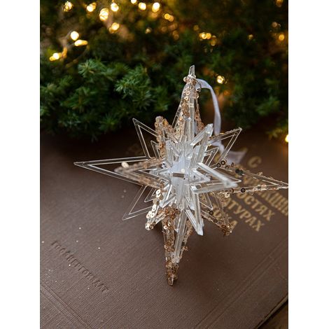 Suspensions de Noël en acrylique transparent à paillettes, ornements flocon de neige pour sapin, décoration festive pour maison, vitrine, fête et ambiance hivernale (1/5)