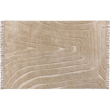 Alfombra clásica 200 x 300 cm poliéster soporte algodón borlas decorativas sala de estar dormitorio beige Sazoo (1/5)