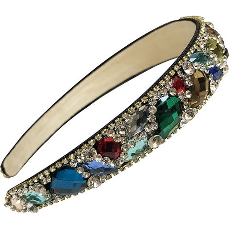 Bandeau à large bord orné de strass en cristal scintillants et de cristaux irréguliers, fait main avec luxe - Accessoire de coiffure tendance (1/5)