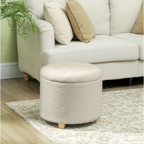 Pouf contenitore rotondo con coperchio, Ø45 x 41 cm, bianco crema HAVRYA (1/5)