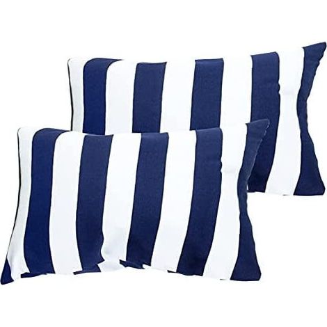 Juego de 2 fundas de almohada cuadradas de 30x50 cm (12x20 pulgadas) de mezcla de algodón y poliéster, a rayas azul marino vintage, muy decorativas y duraderas, adecuadas para sofás/porches, compatibl