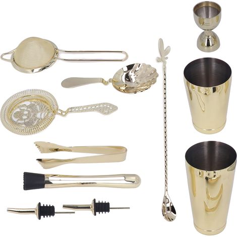 Boston 11-teiliges goldenes Cocktailset, Cocktailshaker mit indischem Glas, Bar-Set für Mixologie. (1/5)