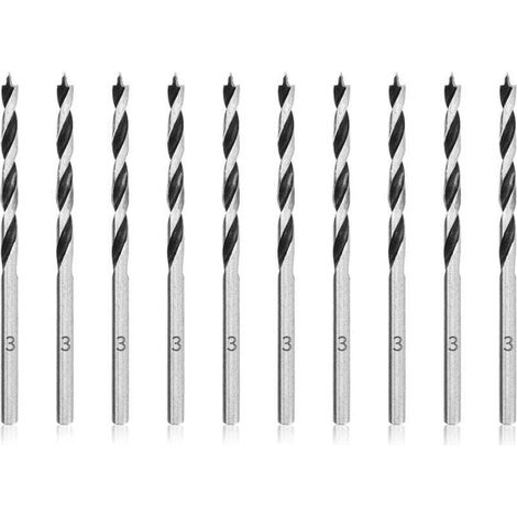 Forets à Bois Hélicoïdaux 3mm 10 Pièces Mèche pour Bois Professional Foret Brad Point pour Bois (1/4)