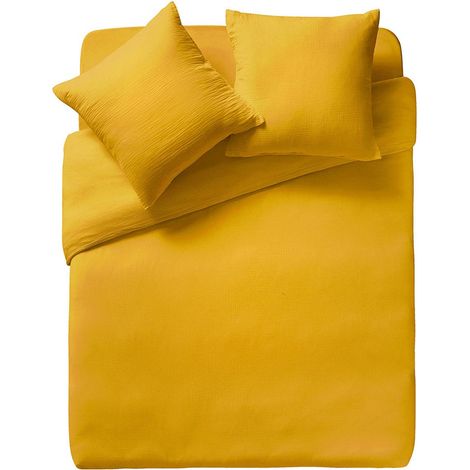 Housse de couette Tendresse en gaze de coton lavée - Ocre (1/5)