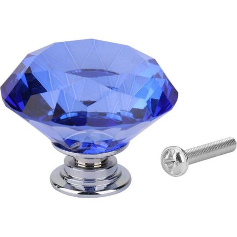 Poignées de tiroir d'armoire en verre cristal clair, 1 pièces poignée de tiroir en forme de diamant en verre cristal(701 Diamant A-40 Bleu) (1/5)