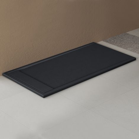 doporro Receveur de Douche à Carreler à Poser en Solid Surface Bac à Douche Rectangulaire Antiglisse Gris Noir Mat Design Geoma10 80x160x3cm (1/5)