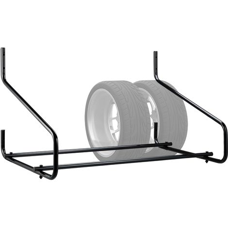 Étagère à pneus, Montage Mural, pour 4 Roues, Support télescopique, jusqu'à 80 kg, Porte-pneus, Acier, Noir (1/5)