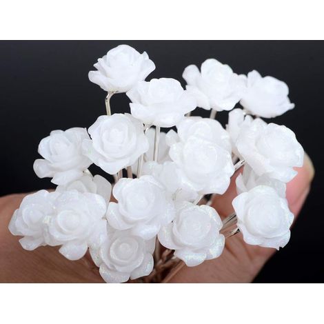 Lot de 20 pinces à cheveux de mariée, pinces à cheveux en forme de rose blanche (1/3)