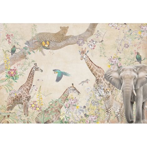 Papier peint panoramique Enfants - Animaux de la Jungle - 195 cm x 133 cm (1/2)