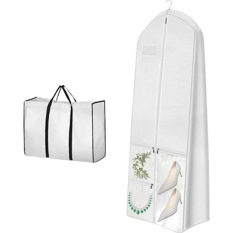 Kleidersack für Brautkleider, Hängender Kleidersack, Faltbarer Kleidersack für lange Kleider mit 3 Taschen, Staubdichter Kleidersack für lange Kleider (1/5)