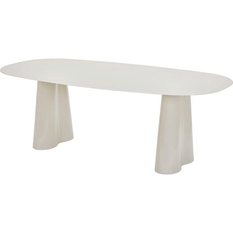 Tavolo da pranzo 8 posti in MDF e vetro temperato Beige laccato - AVALINA (1/5)