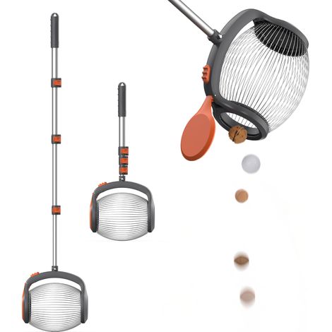 Bawang - Rodillo Recogedor de Frutas de 2 a 4 cm con Varilla de Acero Telesc�pica para Frutas, Nueces, Castaas y Objetos (1/5)