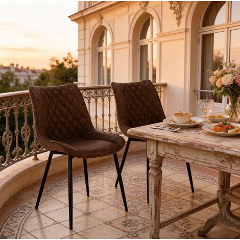 Chaise de salle à manger rembourrée en cuir synthétique marron, pieds métal, lot de 2 (1/5)