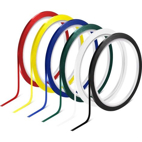 Ruban de masquage - 6 rouleaux - Ruban de marquage pour bureau - Facile à retirer - Largeur : 3 mm - Longueur : 66 m - 6 couleurs (1/5)