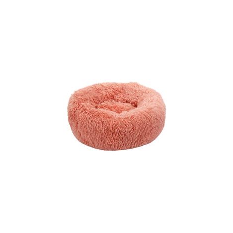 Lit rond en peluche douce pour chat - Diamètre 50 cm - Rose, bord relevé, 550 g de rembourrage, chaud et moelleux (1/5)