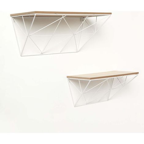 HOMESCAPES Set of 2 White Wire Floating Shelves