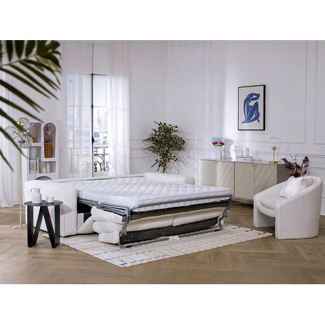 Canapé 4 places convertible express en tissu bouclette blanc cassé - Couchage 160 cm - Matelas 13 cm ISSORO (1/4)