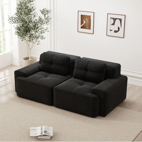 MODFU – Canapé modulable velours côtelé – Assise profonde 74 cm et dossier incurvé – Mousse 32D et base antidérapante – Noir (1/5)