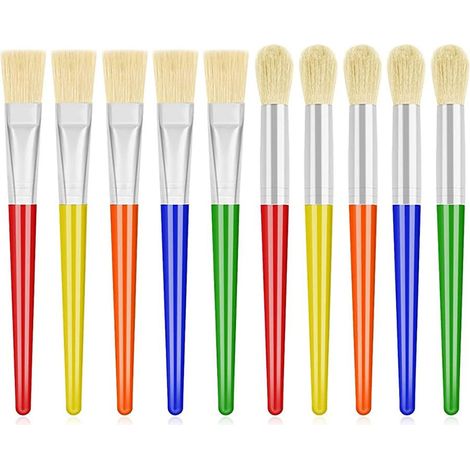 Lot de 10 pinceaux pour enfants, pinceaux pour tout-petits, gros pinceaux ronds et plats, adaptés à la peinture acrylique lavable (1/5)