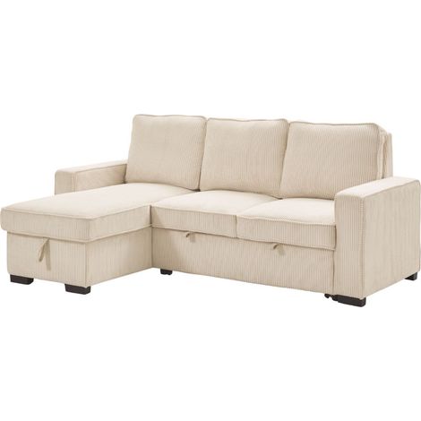 Canapé d'angle gauche convertible avec 1 coffre velours côtelé beige - NAPOLINO