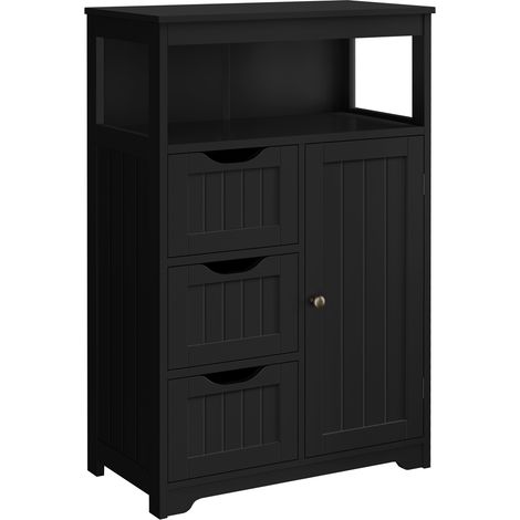 Yaheetech – Meuble de salle de bain noir avec 3 tiroirs – Étagère réglable 3 niveaux – Dimensions 55,5 × 29,5 × 86,5 cm – Rangement multifonction