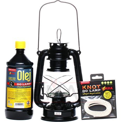 Lampada a olio nera da 24 cm + olio per lampade + stoppino (1/5)