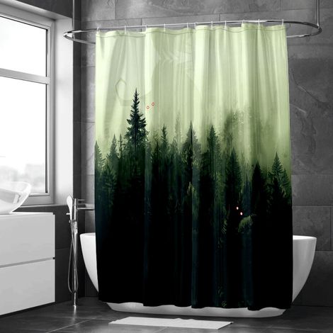 Rideau de douche style encre décor zen, tissu imperméable, 90x180 cm