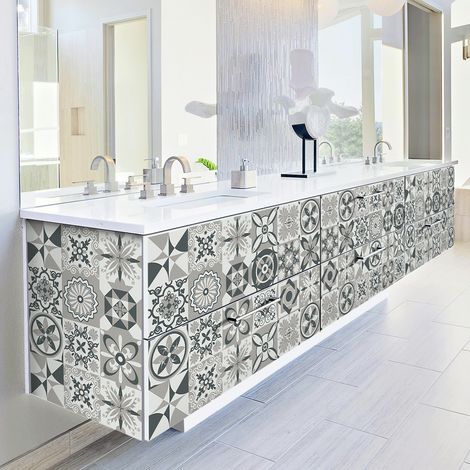 Sticker Mural Carrelage adhésif Cuisine Salle de Bain - 60 STICKERS CARREAUX DE CIMENT MEUBLE VALERIANA - 60stickers10x10cm (1/5)