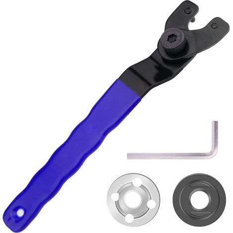 Clé à Molette Réglable pour Meuleuse d'Angle, avec Douille Hexagonale 8-48 mm, Clé de Broche, Clé Allen et 2 Brides Filetées (Bleu)