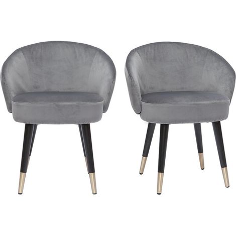 Design-Stühle mit grauem Samt und schwarz-vergoldeten Metallbeinen (2er-Set) BRIZO