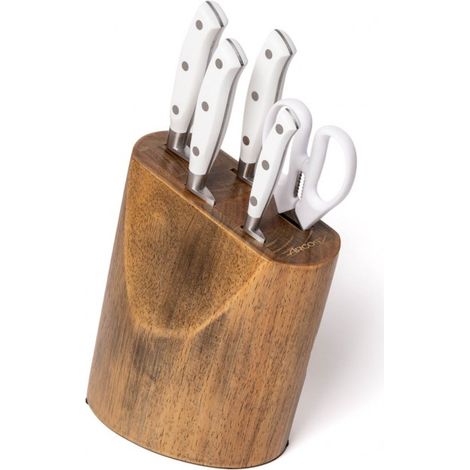 JUEGO COCINA RIVIERA BLANCO - Juego compuesto por los básicos para un cocina bien equipada. Todo organizado en un taco de madera de caucho lacado en color nogal. (1/2)