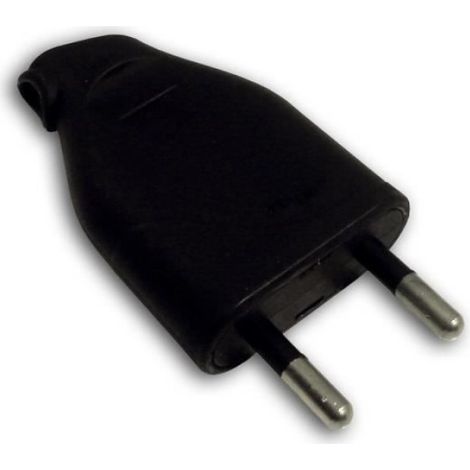 Fiche Électrique Mâle - Sortie Latérale - 2P 6A - Noir - Pour Câble H03VVH2-F 2x0,75mm² ou HO5VV-F 2x1mm² - Unité (1/2)