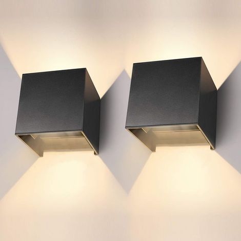 Paquete de 2 apliques de pared para interior/exterior de 12 W con ángulo de haz ajustable, apliques de pared LED de 2700-3000 K blanco cálido, lámpara de pared impermeable IP65, lámpara de pared negra (1/5)