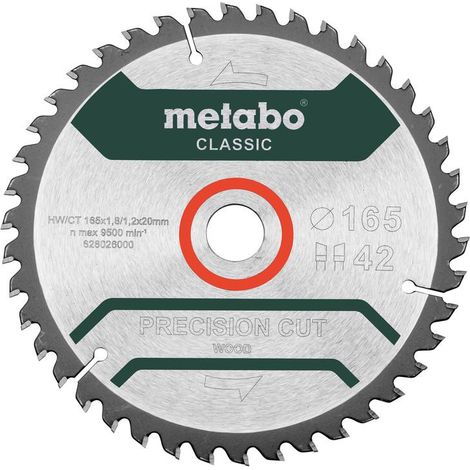 Metabo Precision cut Wood - Classic 165X20 Z42 WZ 5° 628027000 Lama circolare in metallo duro 165 x 20 x 1.2 mm Numero