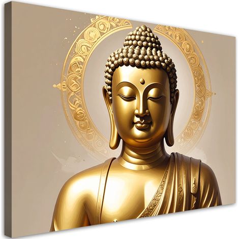 Stampe su Tela, Buddha dorato su uno sfondo elegante e luminoso. - 30x20 (1/2)