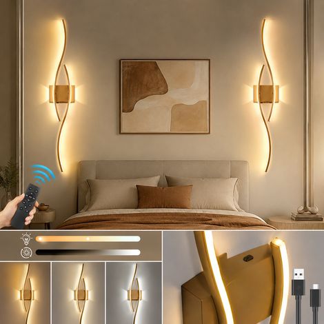 HEMVOR Applique murale LED rechargeable sans fil 10000 mAh, lampe murale dimmable avec télécommande, 2700-6500 K, Doré, lot de 2