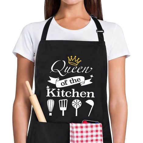 Tablier de Cuisine Femme Personnalisé, Noir Tablier Cuisine Humour Barbecue Rigolo Étanche Réglable Cadeau Drole Pro Maman Mamie avec Poches (1/5)