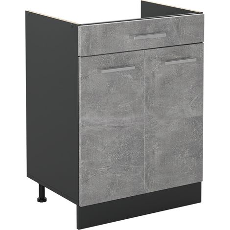 Mobiletto base cucina R-Line, Calcestruzzo/Antracite, 60 cm con cassetto senza piano di lavoro, Vicco (1/5)
