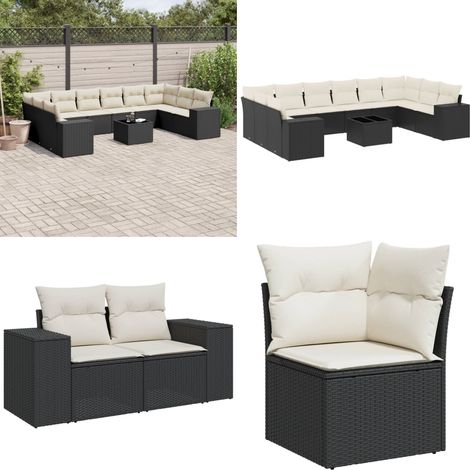 11-tlg. Garten-Sofagarnitur mit Kissen Schwarz Poly Rattan - Gartenmöbel Set - Esstisch - Lounge Möbel - Rattan Gartenmöbel - Outdoor Möbel - Home & Living (1/5)