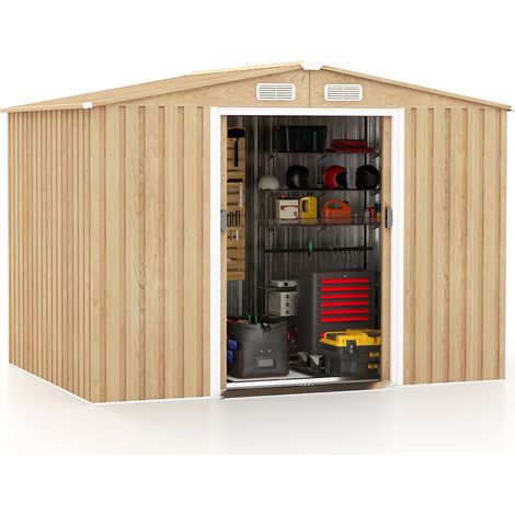 Weather Resistant Galvanized Steel Shed with Tilted Roof for Backyard Garden Patio Lawn-Natural (1/5)