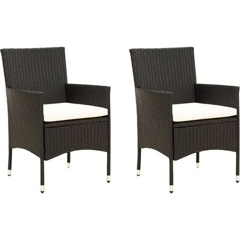 Deux chaises de jardin en résine tressée noire avec coussins (1/5)