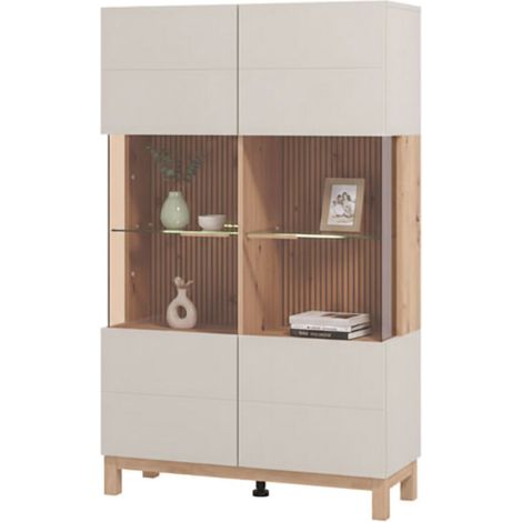Vetrina Talla, Mobile Espositore 6 Ripiani, Apertura Battente, 2 Ante, 90x35x146.5h cm Beige