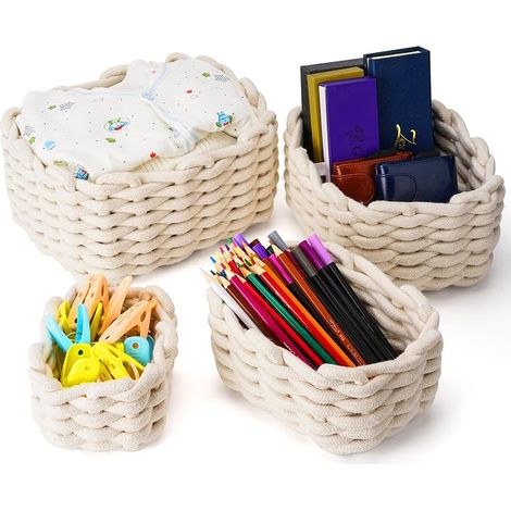 Cestini portaoggetti in corda di cotone intrecciata - Cestini portaoggetti per neonati - Cestini decorativi - Contenitore per cucina, bagno, camera da letto, bianco (1/3)