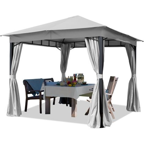 TOOLPORT Garden pavilion 3x3 m approx. 180g/m² waterproof tarpaulin gazebo – 4-sided garden tent light grey Party tent